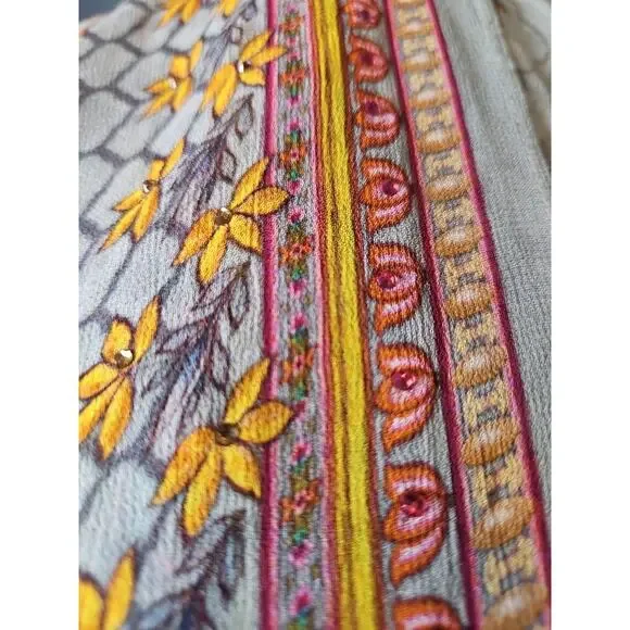 Boho Floral Embellished Scarf Multicolor Lightweight Shawl Wrap Festival - Picture 10 of 12